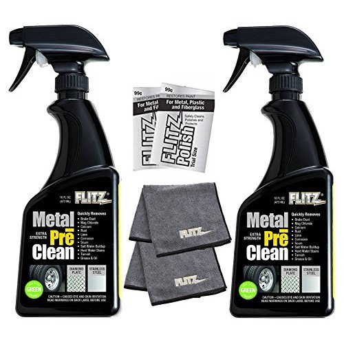 Flitz (2-pack) Metal Preclean Aluminum, Chrome, Stainless Steel AL 01706-3A WITH (2-pack) Flitz Microfiber cloth AND 2 mini Paste Polish