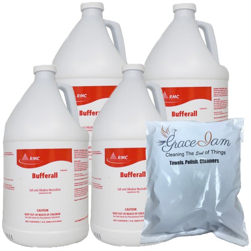 RMC Bufferall salt alkaline neutralizer cleans hard water salt stains on floors carpet restrooms 4x1 Gal