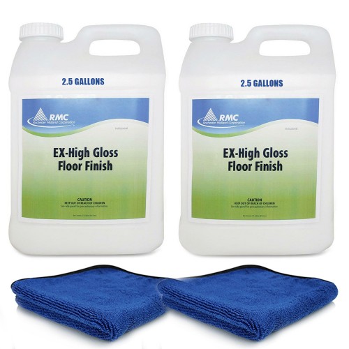 RMC Ex-High Gloss Floor Finish and Sealer Easy to Apply Wax Shine 5 Gallons with Microfiber Cloths